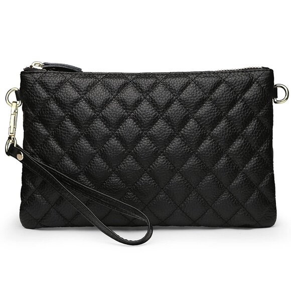 Genuine Leather Crossbody Bags for Women Wristlet- Crossbody Black Quilted - Picture 7 of 8